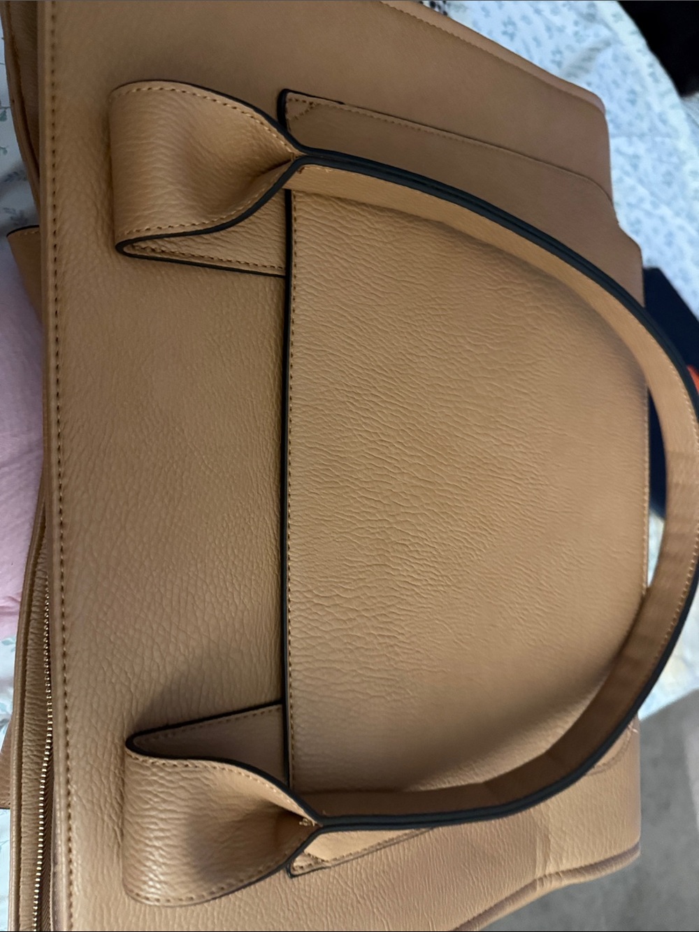 Poppy & Peonies Camel/Tan Pebbled Leather Tote - Picture 3 of 4